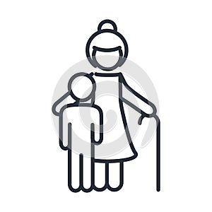 Grandmother and grandson members family day, icon in outline style