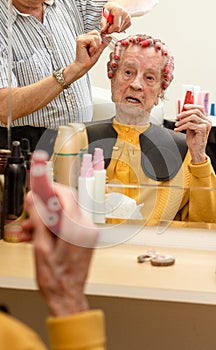 Grandmother in the hair salon