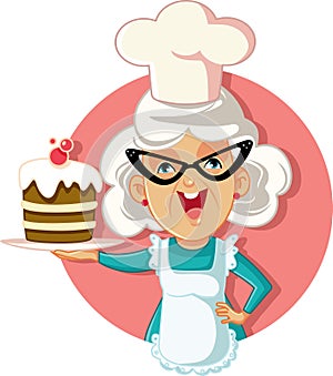 Grandmother Holding Cake Vector Cartoon