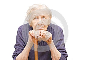Grandmother holding a cane