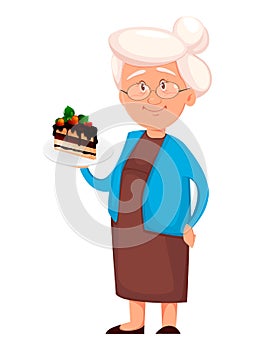 Grandmother holding piece of cake