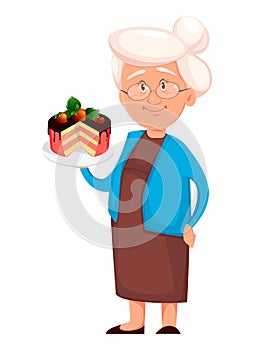 Grandmother holding sweet pieGrandmother holding sweet pie. Cute cartoon character.