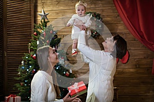 Grandmother mom and granddaughter in christmas