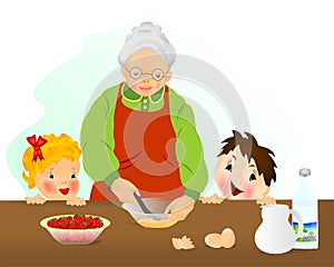 Grandmother preparing cake, cdr vector