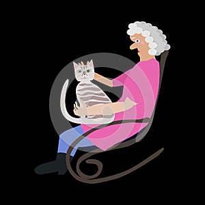 Grandmother in a rocking chair with a cat