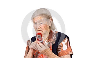 The grandmother studies phone