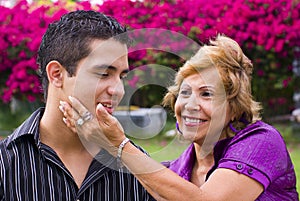 Grandmother with teen boy