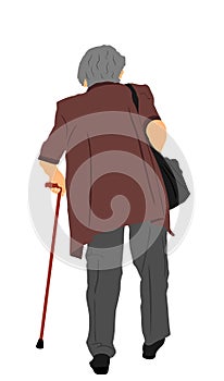 Grandmother walking with stick vector illustration isolated on white background. Old woman active life.