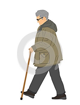 Grandmother walking with stick vector illustration isolated on white background. Old woman active life.