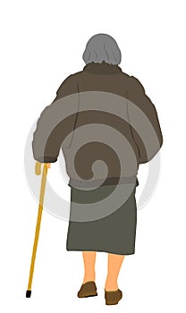 Grandmother walking with stick vector illustration isolated on white background. Old woman active life. Mature people, healthy.