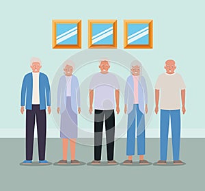 Grandmothers and grandfathers avatars inside room vector design photo