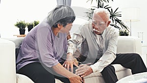 Grandmothers Hands Knit Wool Yarn. Craft is Hobby of Old Women and having knee pain.