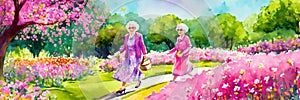 grandmothers in pink on vacation smile and enjoy life