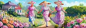 grandmothers in pink on vacation smile and enjoy life photo