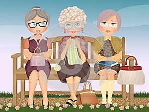 Grandmothers sitting on the bench photo