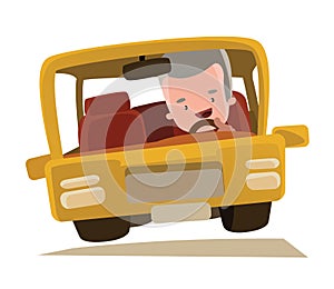 Grandpa driving a car illustration cartoon character