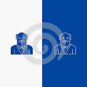 Grandpa, Father, Old Man, Uncle Line and Glyph Solid icon Blue banner Line and Glyph Solid icon Blue banner