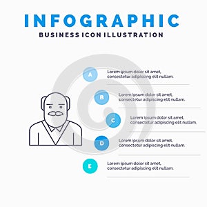 Grandpa, Father, Old Man, Uncle Line icon with 5 steps presentation infographics Background