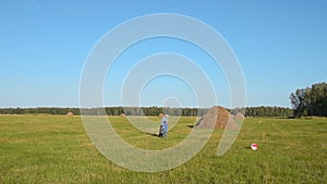 Grandpa and grandchild playing tag