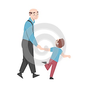 Grandpa and Grandson Spending Pastime Time Together, Grandparent Walking with his Grandchild Cartoon Style Vector