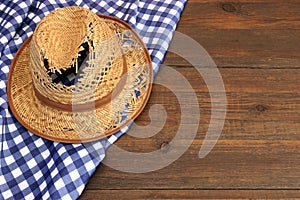 Grandpa Leaky Straw Hat On The Wood Table, Top View