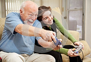 Grandpa and Teen Play Video Games