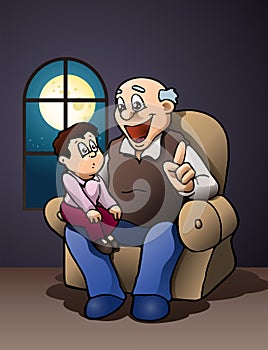 grandpa tell a story on room background