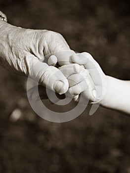 Grandparent and grandchild holding hands
