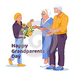 Grandparents Day Greeting card. A boy greets an elderly couple