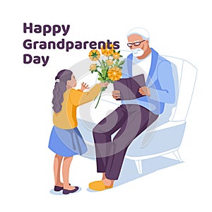 Grandparents Day Greeting card. A girl greets an elderly couple with