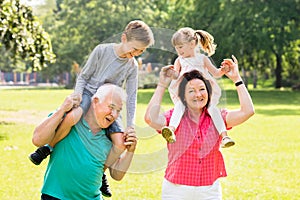 Grandparents Giving Grandchildren Piggyback Ride photo