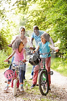 Grandparents With Grandchildren On Cycle Ride In Countryside