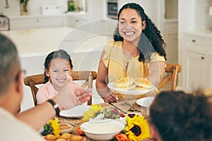 Grandparents, mother and children with food for breakfast, brunch and meal together in morning at home. Family, happy