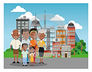 Grandparents, parents and kids icon. Family design. City Landsca