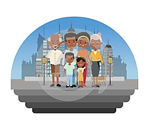 Grandparents, parents and kids icon. Family design. City Landsca