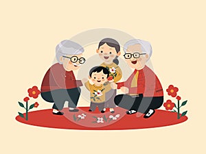 Grandparents Playing with Grandchildren During Lunar New Year