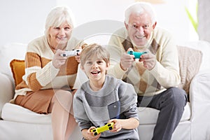 Grandparents playing video games