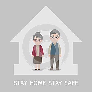 Grandparents Stay home stay safe. Social Distancing, Old People keeping distance for decrease infection risk and disease for preve