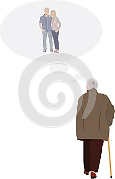 Elderly grandparents walk down the street and walk away photo