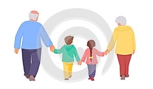 Grandparents are walking together with grandchildren