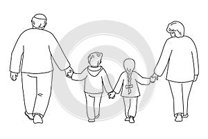 Grandparents are walking together with grandchildren