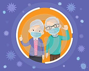 Grandparents wearing a surgical mask