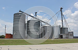 Granger, TX - June 7, 2023: Large Grain Silos Located in Downtown Granger Texas near Railroad Tracks