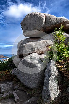 Granit Boulders At The Atlantic Coast Of Ploumanach In Brittany, France