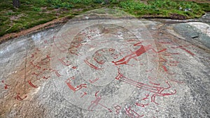 Granite bedrock Litsleby in Tanumshede with rock carvings in Sweden