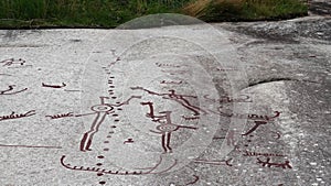 Granite bedrock in Tanumshede with famous rock carvings in Sweden