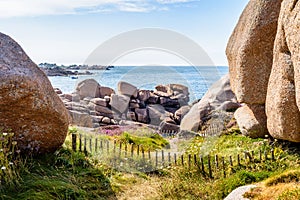 Granite blockfield of Ploumanac`h on the Pink Granite Coast in northern Brittany, France