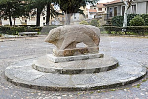 Granite boar in Ciudad Rodrigo, Salamanca Spain photo