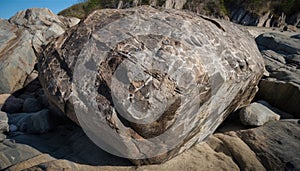 Granite boulder stacks on eroded rocky coastline generated by AI