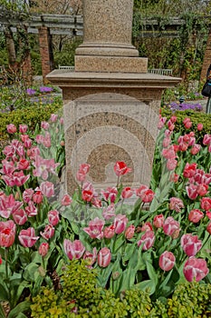 Granite Burial Monument in the Rose Garden at the the Hillwood Mansion Museum photo